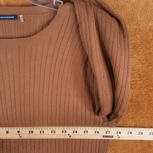 MAGASCHONI Womens Sweater XL Brown Pullover Crew Ribbed Knit Stretch - Picture 4 of 6
